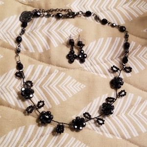 Necklace black and crystal